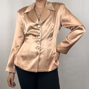 Vintage Cline and Kolarek Blush Pink Satin Blazer Top